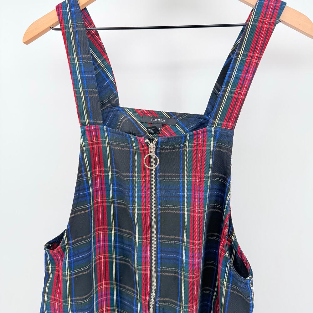 Forever 21 Plaid Mini Zip Jumper Dress Size M 90s Retro Dark Academia alt Indie